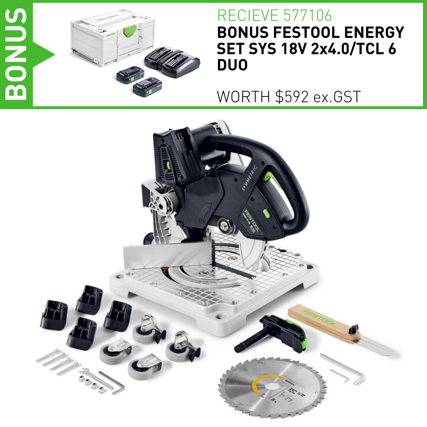 FESTOOL SYMC 70 EB Symmetric 18v Cordless Compound Mitre Saw Skin (577424)