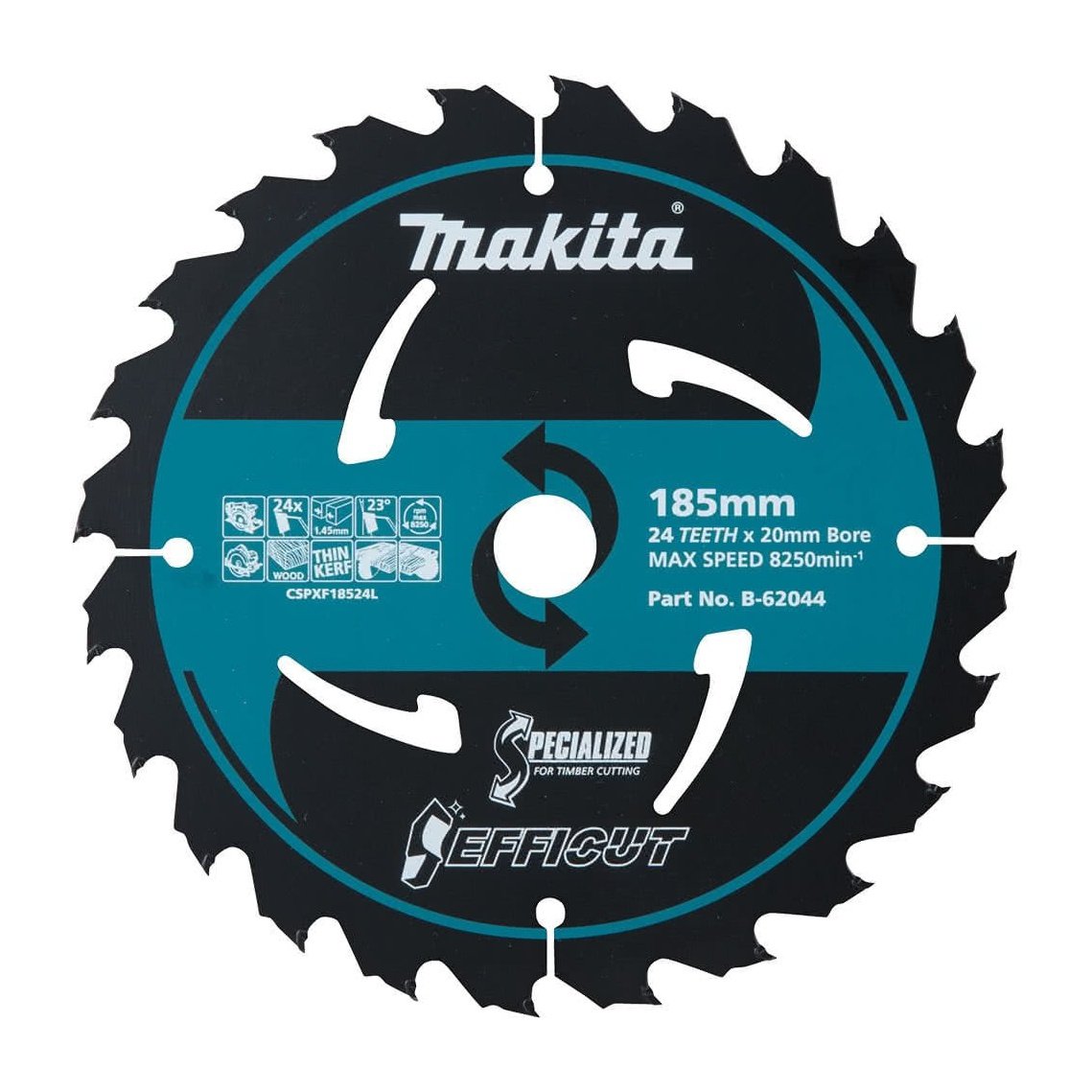 Makita EFFICUT 185mm 20mm 24T Wood Cutting Blade B-62044 tool-junction-nz