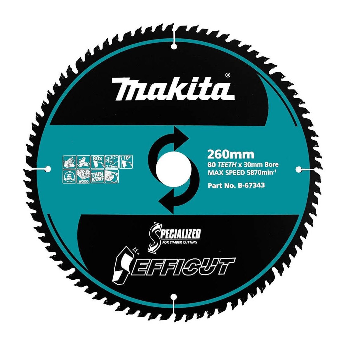 Makita EFFICUT 260mm 25.4mm 60T Wood Cutting Blade B-67337 tool-junction-nz