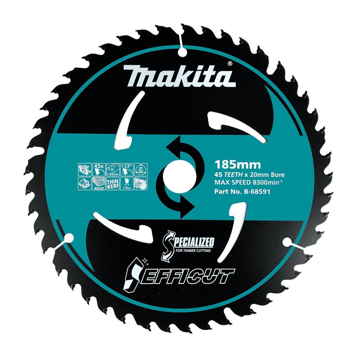 Makita EFFICUT 185mm 20mm 45T Wood Cutting Blade B-68591 tool-junction-nz