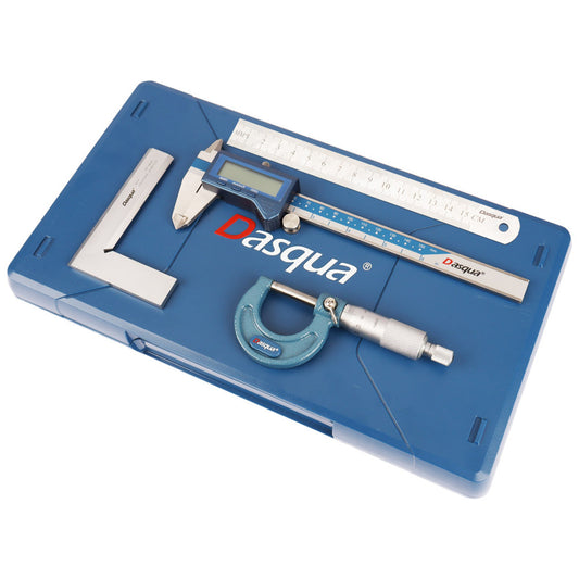 Dasqua General Purpose Measuring Set - 4Pc. Micrometer, Caliper, Square, Rule tool-junction-nz