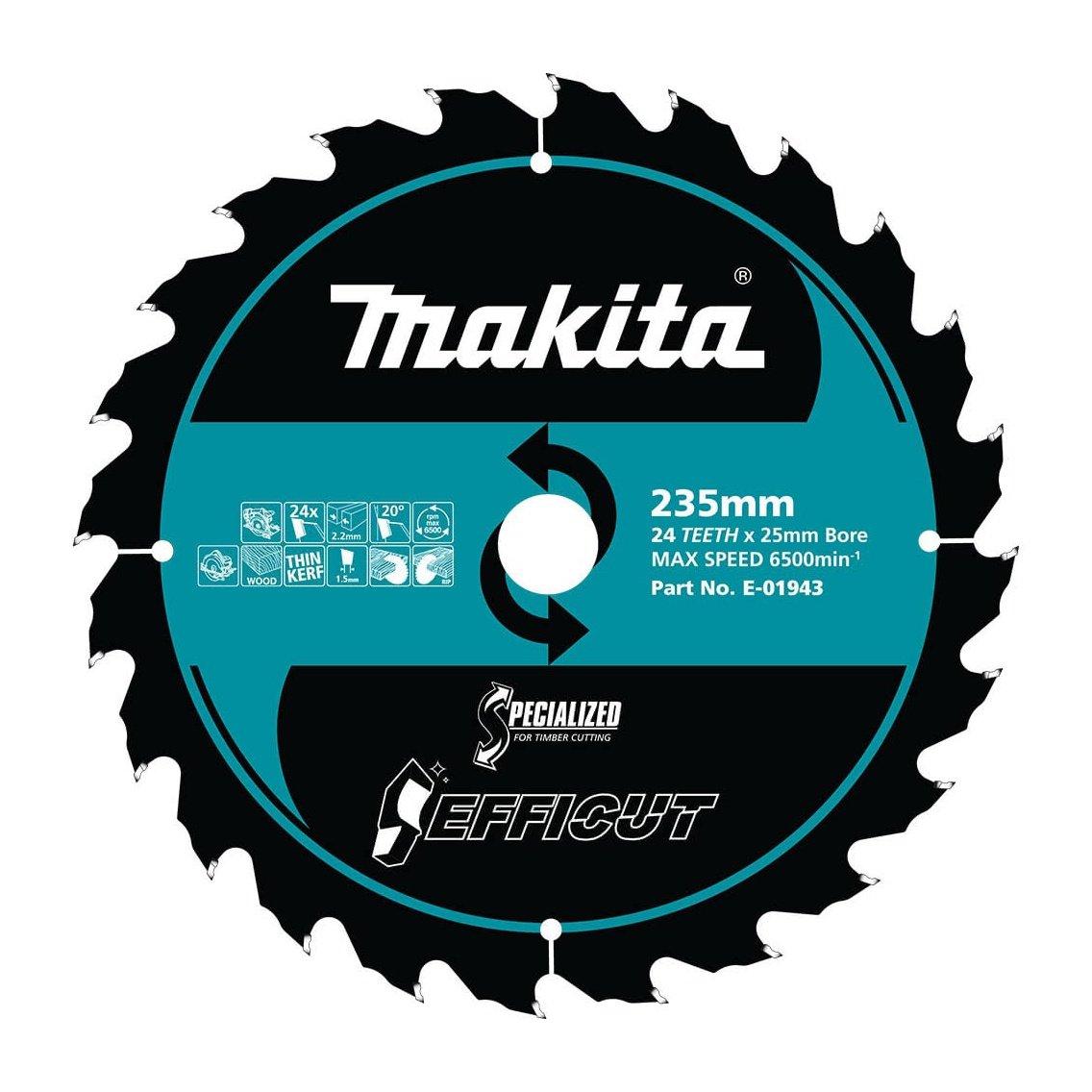 Makita EFFICUT 235mm 25mm 24T Wood Cutting Blade E-01943 tool-junction-nz