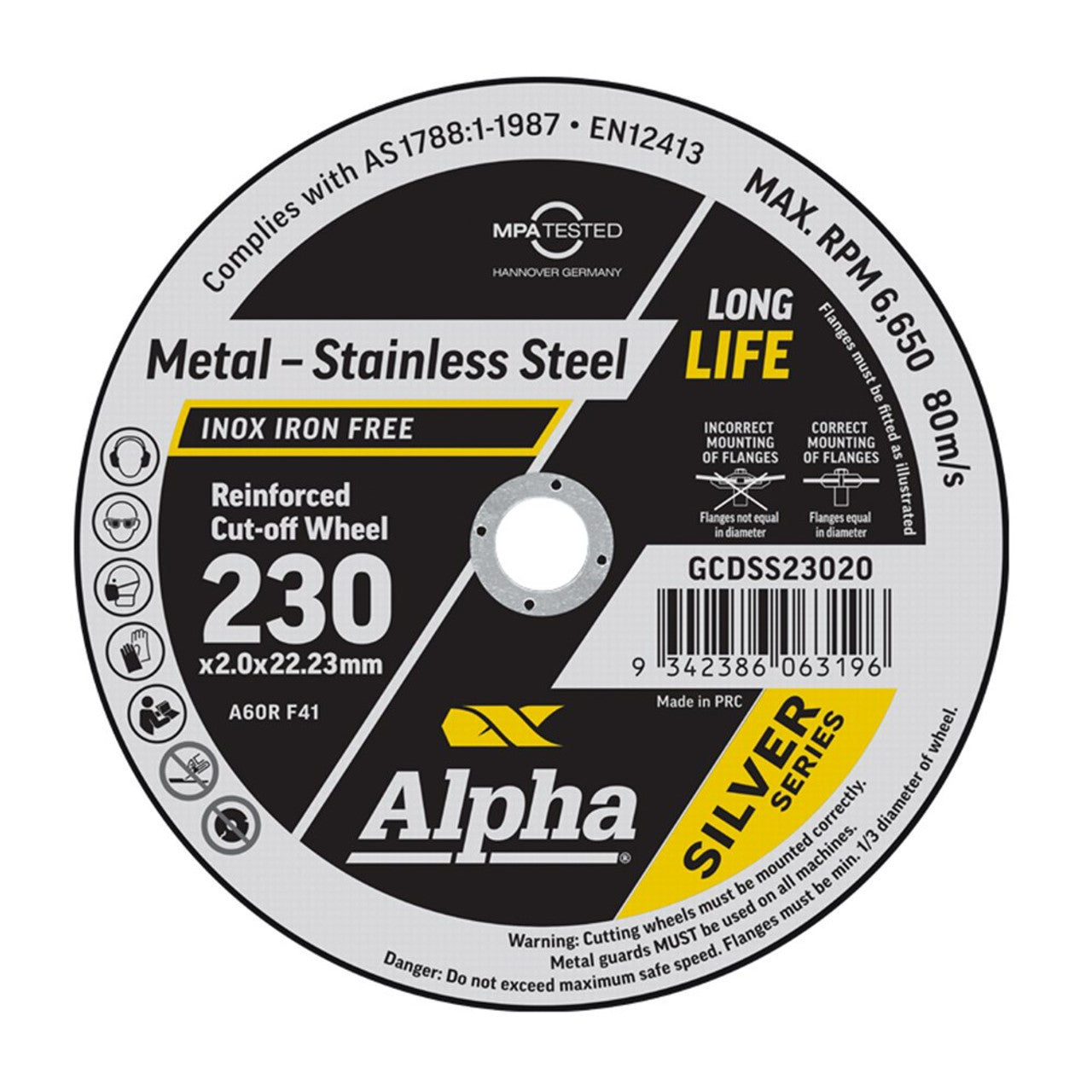 Alpha Maxabrase Cutting Disc - Inox Stainless 230 x 2.0mm Silver Series