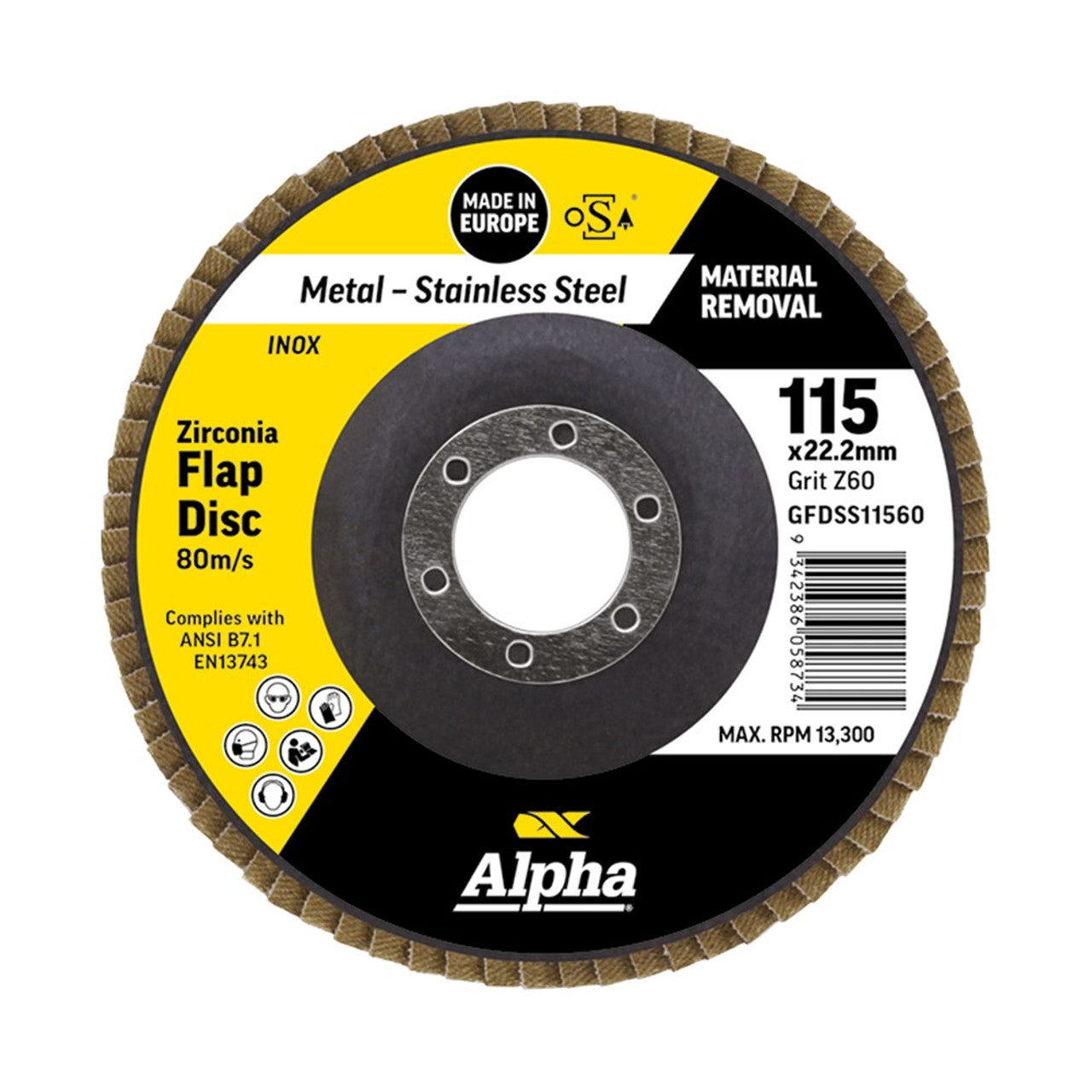 Alpha Maxabrase Flap Disc - Inox Stainless 115mm x ZK60 Grit Silver Series