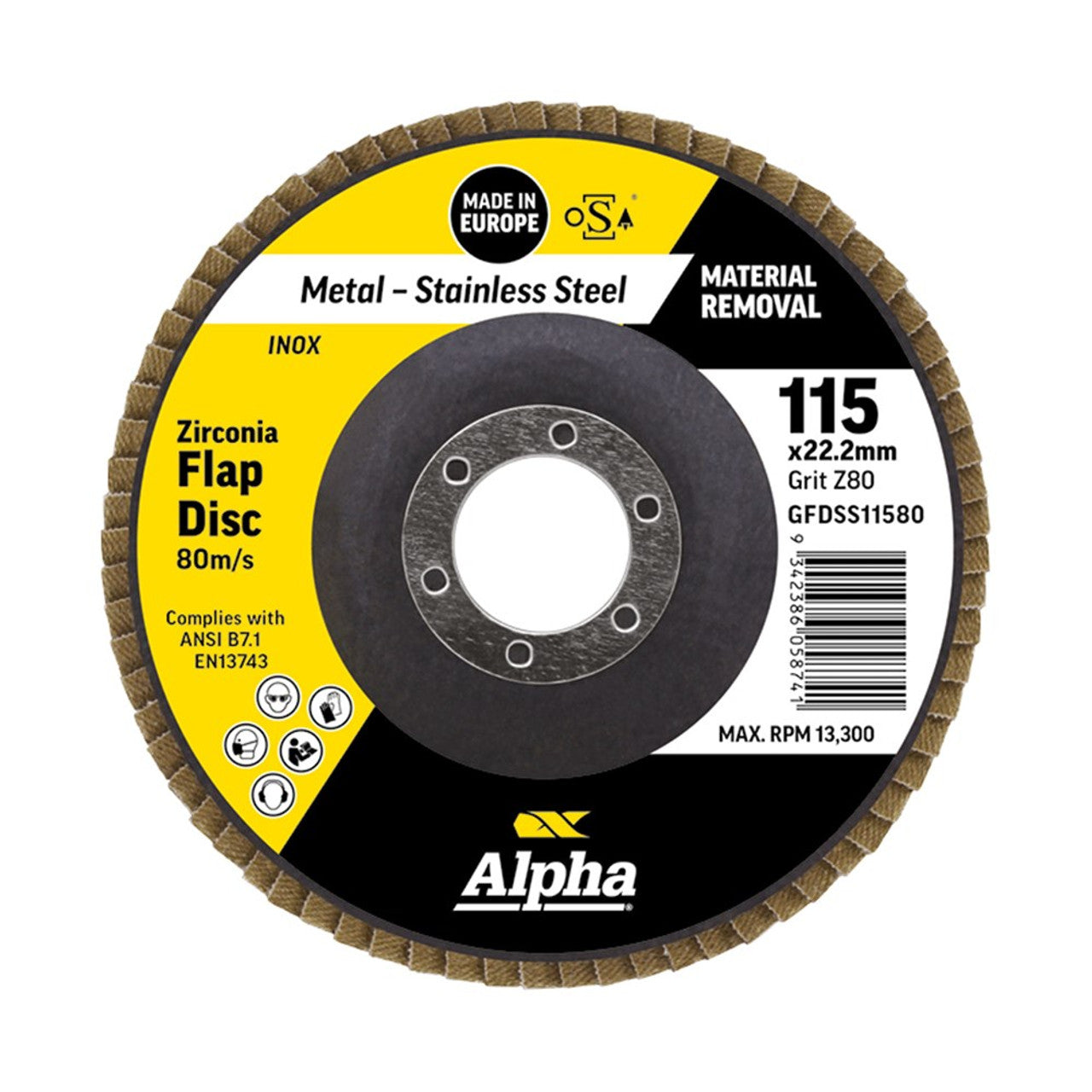 Alpha Maxabrase Flap Disc - Inox Stainless 115mm x ZK80 Grit Silver Series