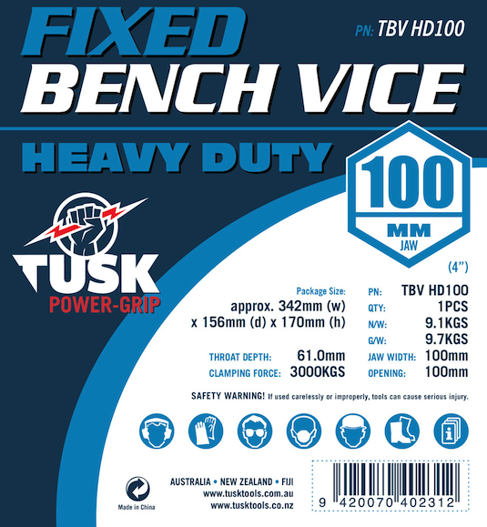 Tusk Bench Vice Heavy Duty 100mm (4") Matt Blue