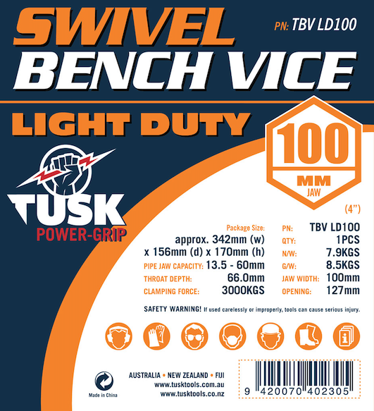 Tusk Bench Vice Light Duty 100mm (4") Orange