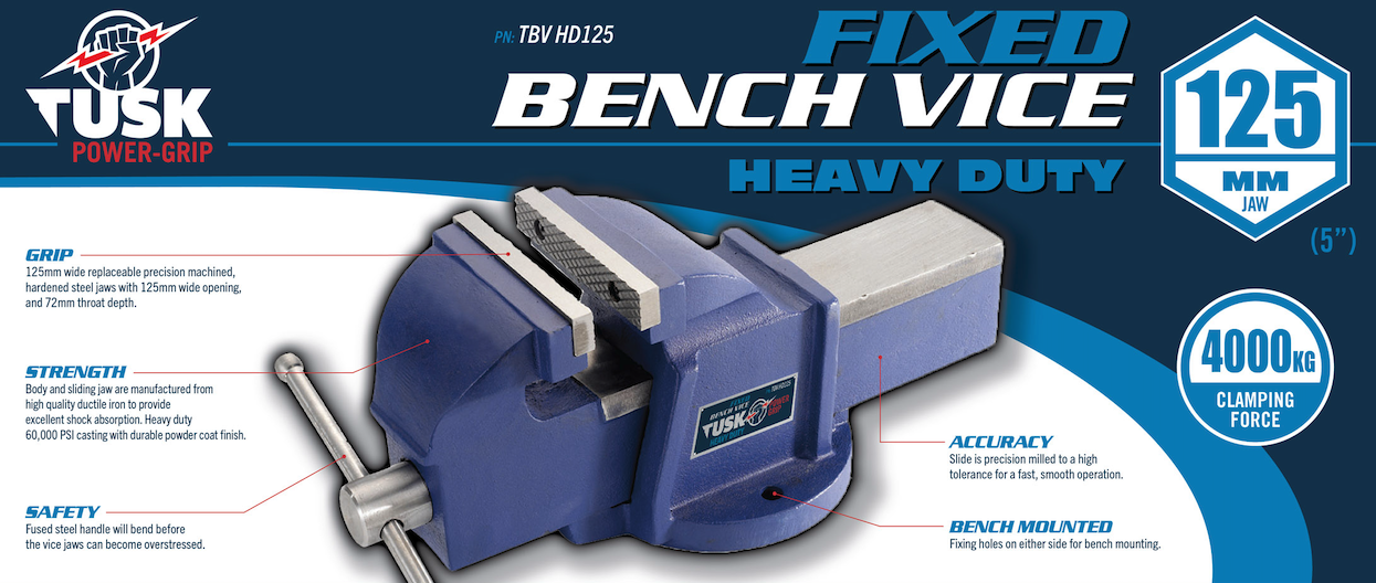 Tusk Bench Vice Heavy Duty 125mm (5") Matt Blue