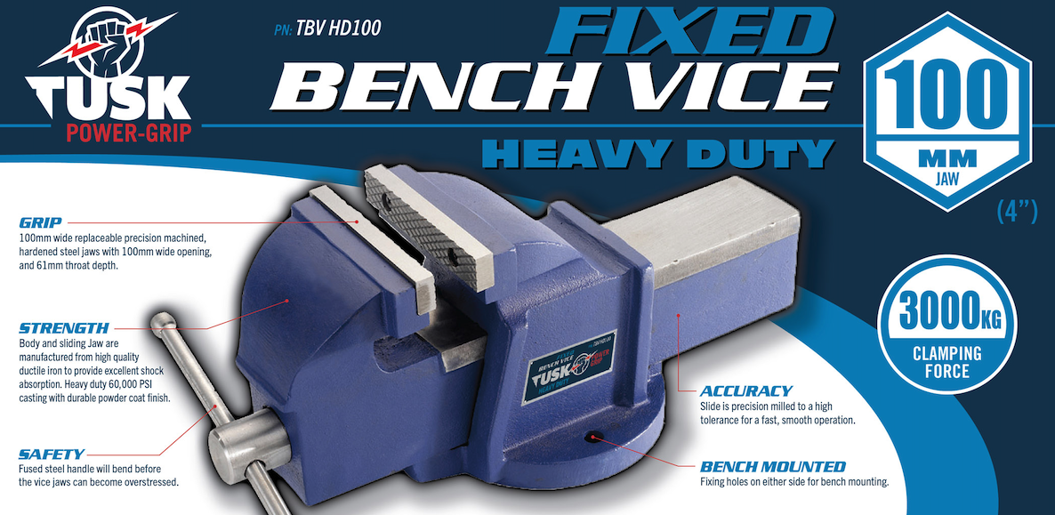 Tusk Bench Vice Heavy Duty 100mm (4") Matt Blue