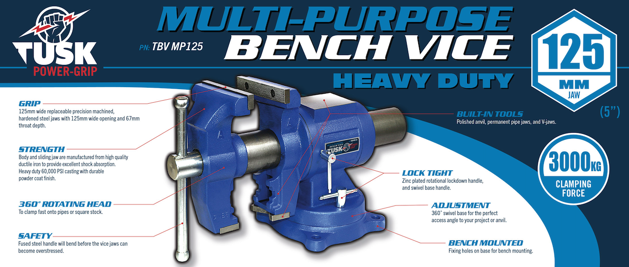 Tusk Bench Vice Multi Purpose 125mm (5") Matt Blue Dual Swivel