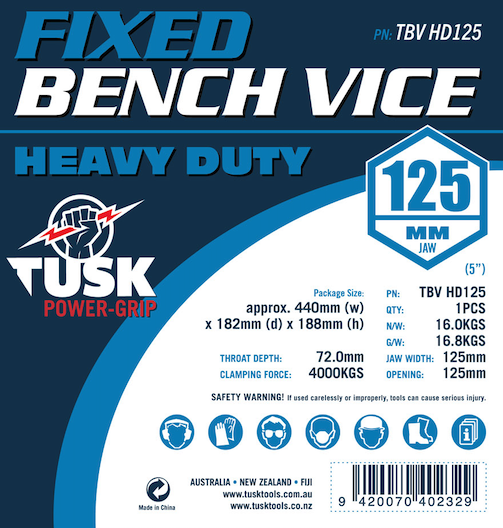 Tusk Bench Vice Heavy Duty 125mm (5") Matt Blue