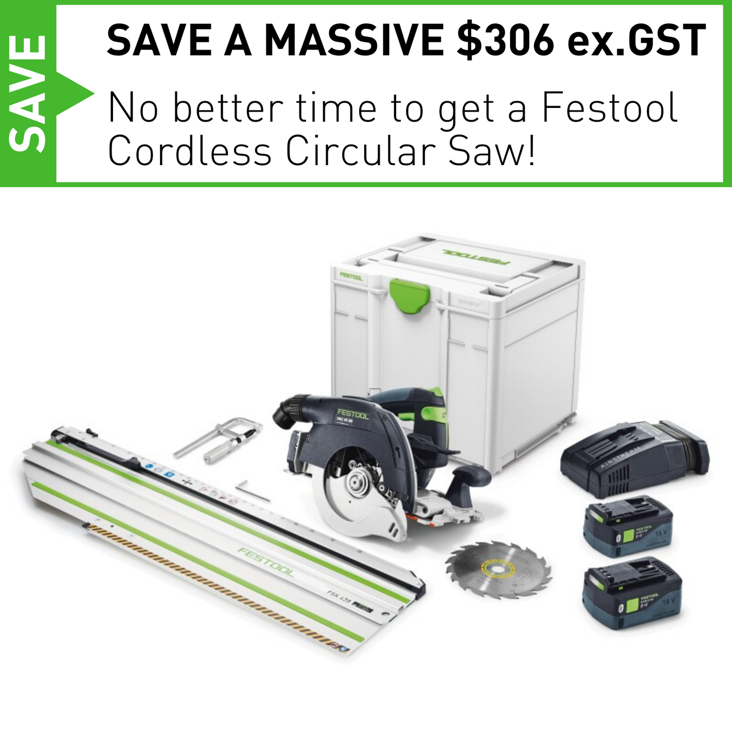 Festool Saw HKC 55 Cordless Circular Saw Kit With FSK 250 Rail (577443R)