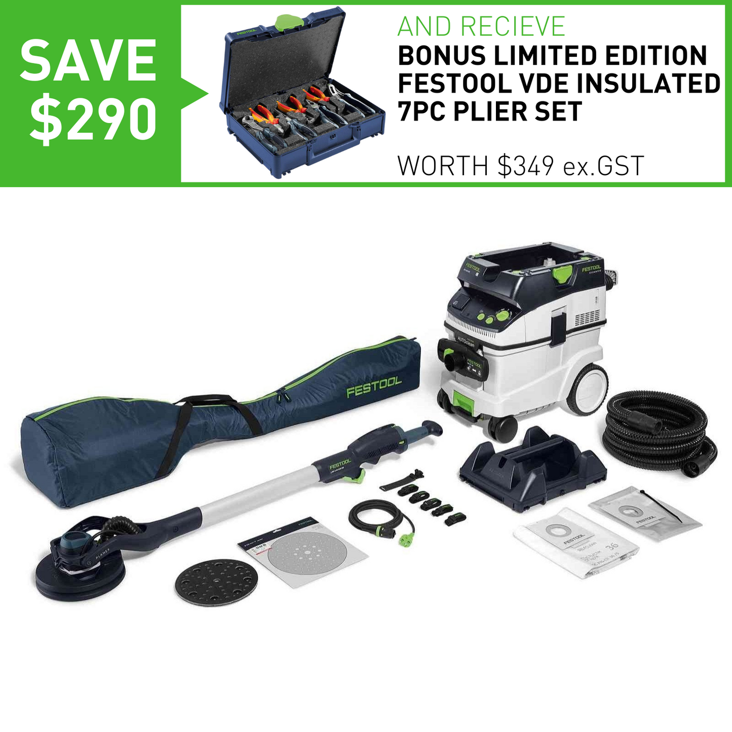 Festool Long-Reach Drywall Pole Sander and Extractor Set Planex LHS 2-M 225 EQ / CTM 36 E AC