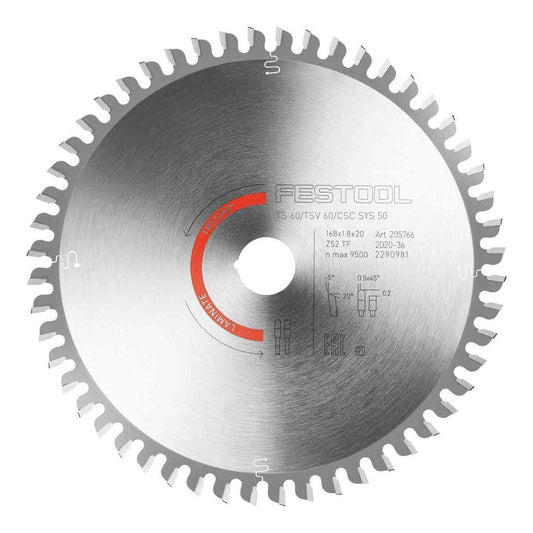 Festool 168mm Laminate Cutting Blade For TS 60K & CSC SYS 50,168x1.8x20 TF52A 205766 tool-junction-nz