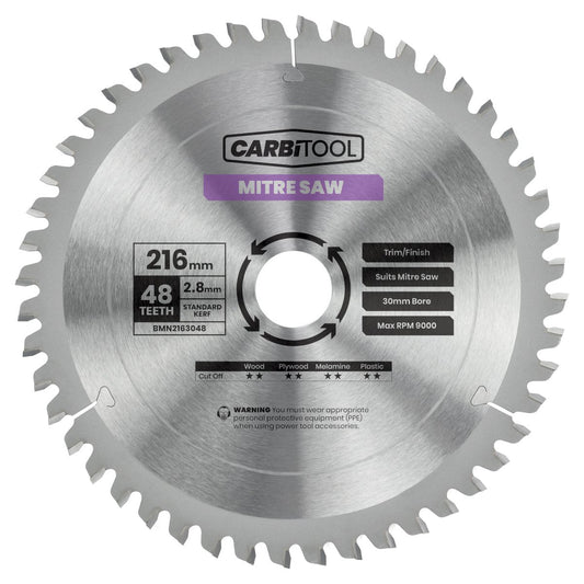 Carbitool Mitre Saw Blade 250mm x 60T x 30mm x 3.2mm TCT BMN2503060