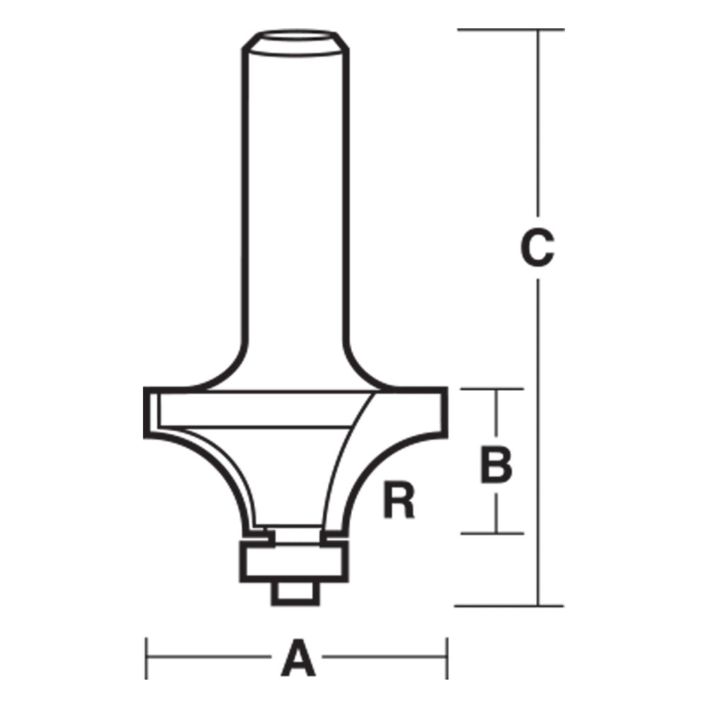 ROUNDING OVER BIT 6.35MM RAD TCT, 2 FLT 1/4 SHK W/BEAR t508b